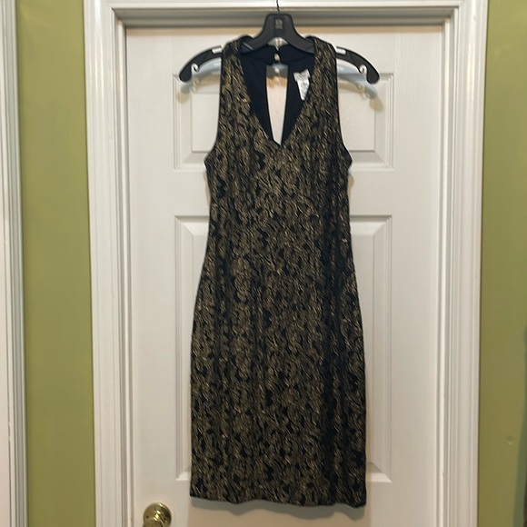Cache - black with metallic gold lace brocade dress - sleeveless - size 8 - Picture 1 of 5